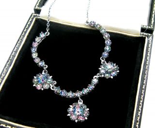 Vintage Jewellery Art Deco Czech Rainbow Iris Glass Flower Necklace