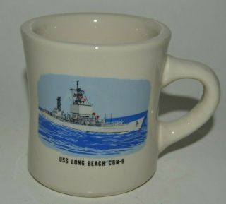 Minty Vintage Uss Long Beach Cgn - 9 Us Navy Strike Hard Solid Coffee Mug Rare
