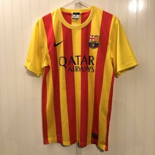 Nike Fc Barcelona Soccer Jersey Mens S Striped Football Qatar Airways Fcb Yellow