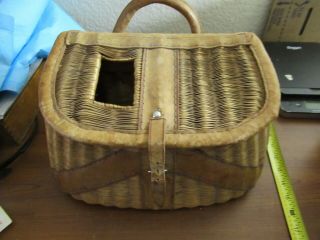 Vintage Wicker Leather Creel Basket