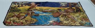2 Colorful Vintage Belgium Tapestry Rugs Bighorn Sheep Ram Pheasant Bird Hunting 2