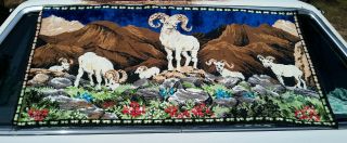 2 Colorful Vintage Belgium Tapestry Rugs Bighorn Sheep Ram Pheasant Bird Hunting 3