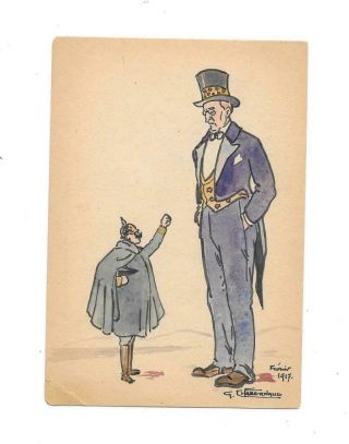 Vintage Hand Painted Wwi Caricature President Woodrow Wilson Postcard 1917