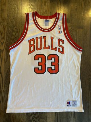 Vintage Scottie Pippen 33 Chicago Bulls White Champion Jersey Size 48 Xl