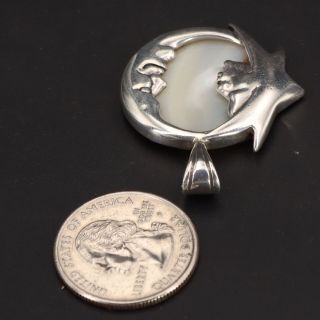VTG Sterling Silver - Crescent Moon & Sun Face Mother of Pearl Pendant - 10.  5g 3