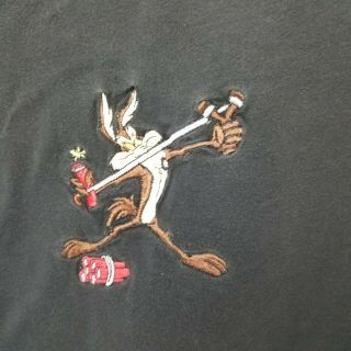 Vtg 1994 Looney Tunes Roadrunner Wile E Coyote Acme Warner Embroidered Sz L