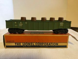 Lionel Vintage 6462 - 25 Green Gondola W/ Barrels & Box - 1954