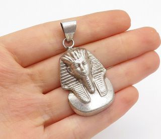 925 Sterling Silver - Vintage Egyptian Pharaoh Head Drop Pendant - P11017