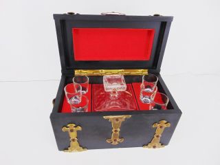 Vintage Studded Treasure Chest Travel Bar Set Decanter & 6 Shot Glasses Bar - Ware