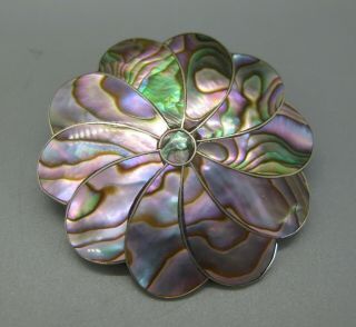 Vintage Taxco Mexican Sterling Silver Abalone Shell Necklace Pendant Brooch Pin