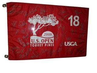 2008 U.  S.  Open Pin Flag Torrey Pines Won By Tiger Woods 30,  Autograph Signed 18