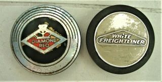2 Vintage Truck Steering Wheel Horn Button Cap Diamond Reo & White Freightliner