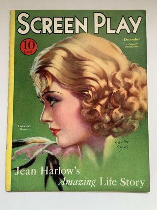 Vintage - Screen Play - Dec 1932 - Constance Bennett Cover Bette Davis,  Harlow