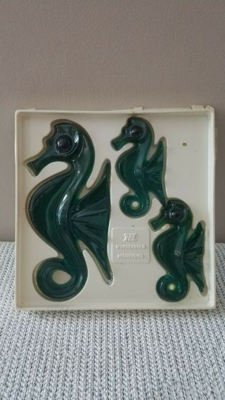 Set Of 3 - Vintage Teal Green Acrylic Lucite Seahorse 1960 