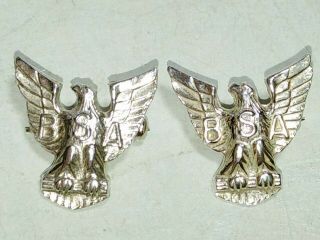2 Vintage Sterling Silver Boy Scouts Of America Bsa Eagle Pins 9/16 " Wide (4.  3gr