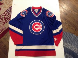 Vtg Rare Chicago Cubs Starter Throwback Patched Hockey Jersey Sz M - Cool