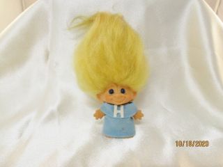 Vintage Troll Doll 2 3/4” Yellow Hair Blue Eyes Unmarked - Estate Find