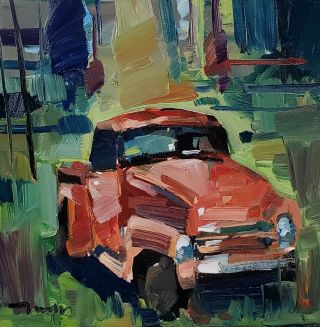 Jose Trujillo Oil Painting Impressionism Old Vintage Pick Up Truck Modern Art