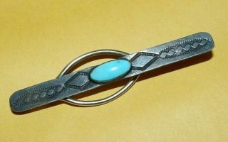Vintage " Fred Harvey Era " Native Navajo Sterling Silver W/ Turquoise Tie - Clip