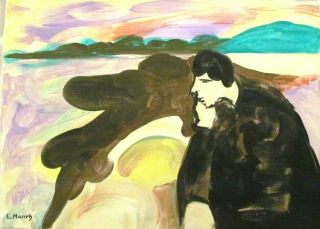 Vintage Abstract Acrylic On Canvas Signed Edvard Munc Modern Art 20th Century
