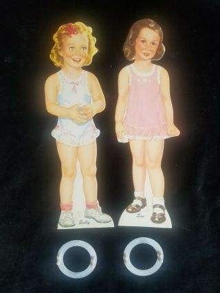 MIB Vintage 1950 ' s Sally and Sue Paper Wood Dolls Whitman 2945 2