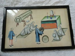 Unique Antique Chinese Hand Painted Art Old People On Temple Very Detail Export