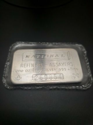Vintage Silver Bar 1 Oz 999 National Refiners Assayers Canada Maple Leaf