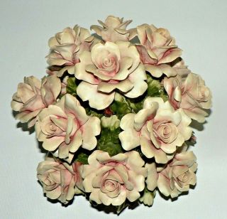 Lg Vtg Italy Mollica Capodimonte Porcelain Roses Flower Basket Bouquet