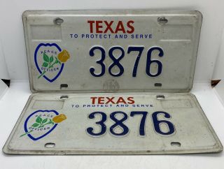 Vintage Matching Set Of Texas Peace Officer Police Policeman license Plates 3876 3