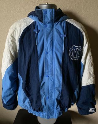 Vtg 90’s Starter North Carolina Unc Tar Heels Puffer Jacket Sz L Full Zip Coat