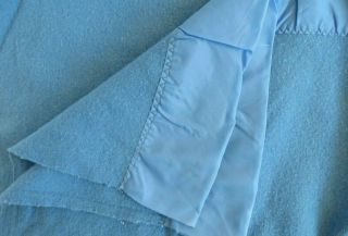 Vintage Twin Sears 100 Virgin Wool Blanket W Satin Trim Ocean Blue 76 " X 86 "