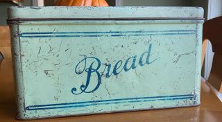 Vintage Green Metal Tin Bread Box 12 " X 5.  5 " With Lid And Vent