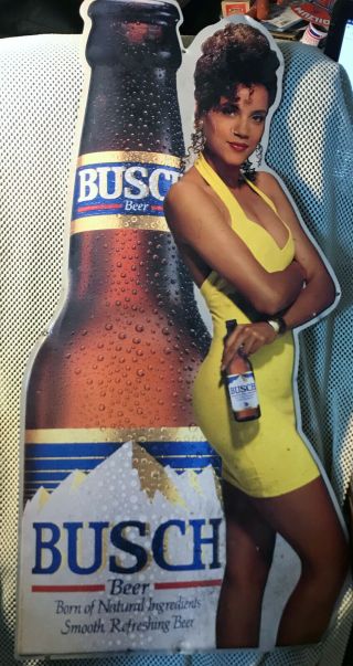 Vintage 1993 Busch Beer Large Tin Advertising Sign W/ Black Model