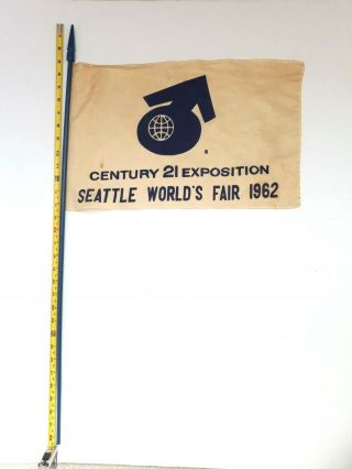 Vintage 1962 Seattle Worlds Fair Century 21 Exposition Cotton Flag & Pole