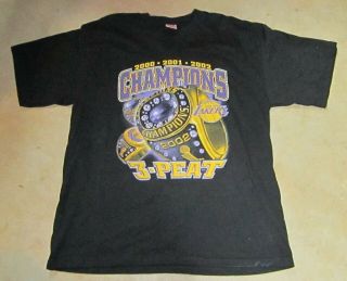 2002 Los Angeles Lakers 3 - Peat Champions T - Shirt.  Bling Bling Bling Back