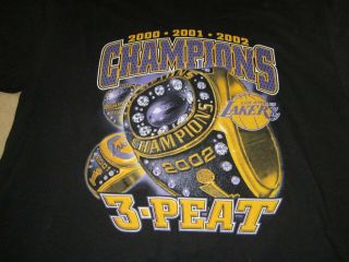 2002 Los Angeles Lakers 3 - Peat Champions T - Shirt.  Bling Bling Bling Back 2
