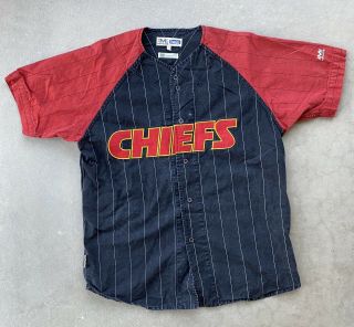 Vintage Kansas City Chiefs Baseball Style Jersey Size Xxl Black Red Pinstripe