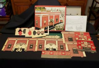 Vtg Warren Cardboard Built - Rite Playtime Railroad Union Station Kit Toy W/box