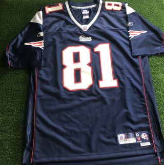 England Patriots NFL Reebok 81 Randy Moss Blue Home Jersey Mens XL Stitched 2