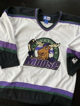 Vintage Minnesota Moose Starter Jersey Nhl Hockey Mens Sz Xl White Ihl Team Vtg