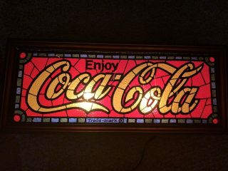 Vintage Coca Cola Stain Glass Plastic Sign With Light Rare