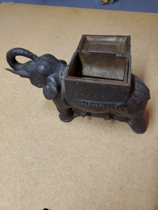 Antique Vintage Cast Iron Elephant Cigarette Dispenser 9 1/2 " Long.  Great
