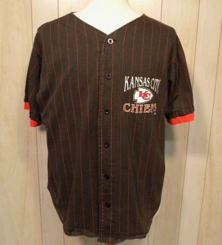 Vintage Kansas City Chiefs Baseball Style Jersey Size Large Black Red Pinstripe