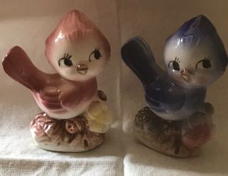 Vintage Anthropomorphic Blue Bird Pink Bird Figurine Set - Rare Htf - Cond