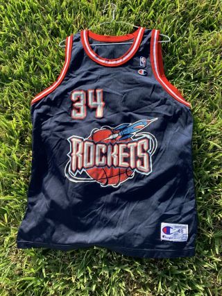 Vintage 90s Nba Houston Rockets Hakeem Olajuwon 34 Jersey Size 48 Champion