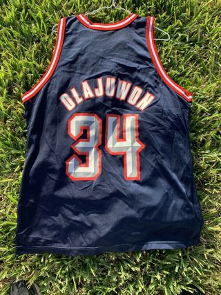 Vintage 90s NBA Houston Rockets Hakeem Olajuwon 34 Jersey Size 48 Champion 2