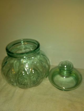 VTG Green Glass Pumpkin 10” Apothecary Cookie Jar w/Lid Made in Italy 2