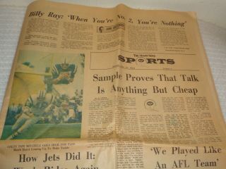 1969 York Jets Bowl Victory Vintage Miami News Newspaper