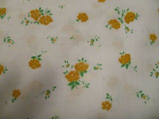 Vintage Flocked Fabric Yellow Roses On White Cotton Floral Fabric 44 X 2 Yds