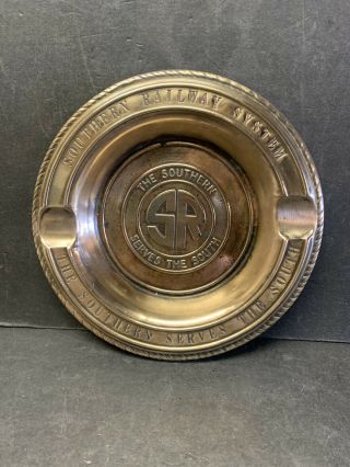 Vintage Southern Railway Brass Ashtray - The Southern Serves The South